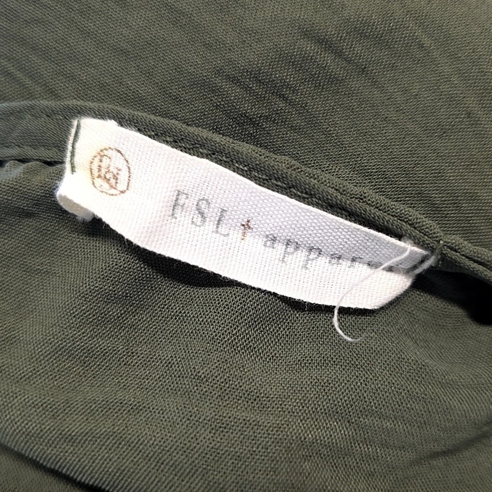FSL + Apparel Top Green Button Front Tie Short Sleeve V Neck sz S Boho Earthy - Picture 3 of 4